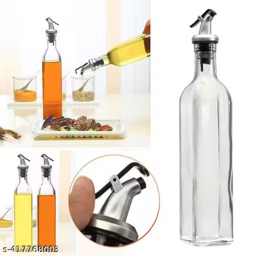 Oil Dispenser Bottle-2 and Square Glass Spice Jar -2, Folding Funnel with Spatula and Oil Brush-1 (Pack of 7)