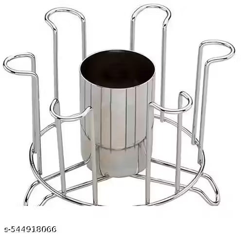 TABEL TOP Stainless steel Glass holder with middles cutlery glass and 6 nos slot of Glass Nickle chrome plating on Glass stand , Straight shape Glass stand, Glass stand for dinning Tabel (Pack of 1)