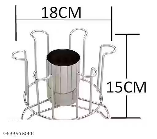TABEL TOP Stainless steel Glass holder with middles cutlery glass and 6 nos slot of Glass Nickle chrome plating on Glass stand , Straight shape Glass stand, Glass stand for dinning Tabel (Pack of 1)