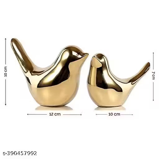 Ceramic Golden Blessing Birds Figurine for Home Decor | Living Room, Bedroom, Office Desk, Cabinets -(Pack of 2 Pcs Bird),