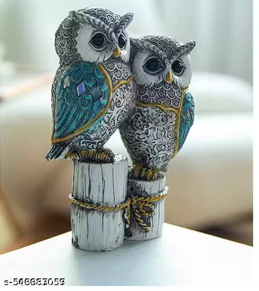 Cute Resin Joint Owl Sculpture, Owl Figurines Decor Sets, Table Desk Ornament, Owl Family Sculpture Owls Statue Gifts House, Tabletop Shelf Decor, Outdoor Garden Yard Statue Decoration (Blue Owl Joint)