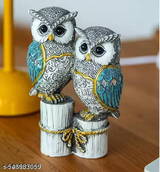Cute Resin Joint Owl Sculpture, Owl Figurines Decor Sets, Table Desk Ornament, Owl Family Sculpture Owls Statue Gifts House, Tabletop Shelf Decor, Outdoor Garden Yard Statue Decoration (Blue Owl Joint)