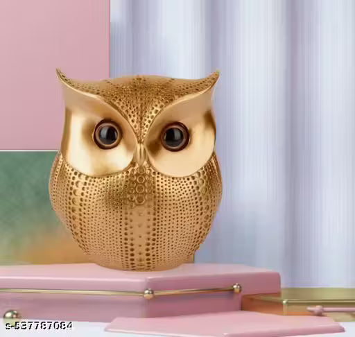 Modern Classy Lucky Owl Resin Art Figure Showpiece Beautiful Home Decor Items (Golden - Pack of 1