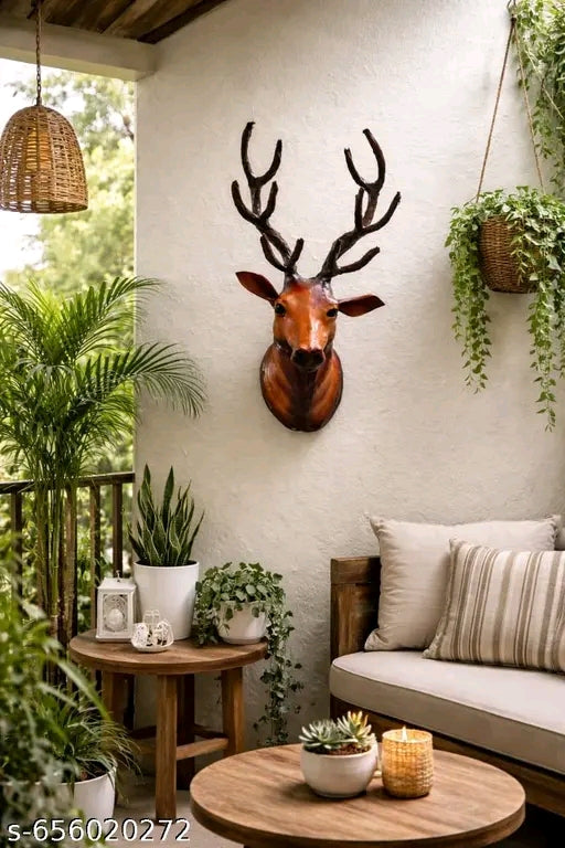 Premium leather Deer Head wall Hanging| Home decor|Antique Look | 14 Inch|
