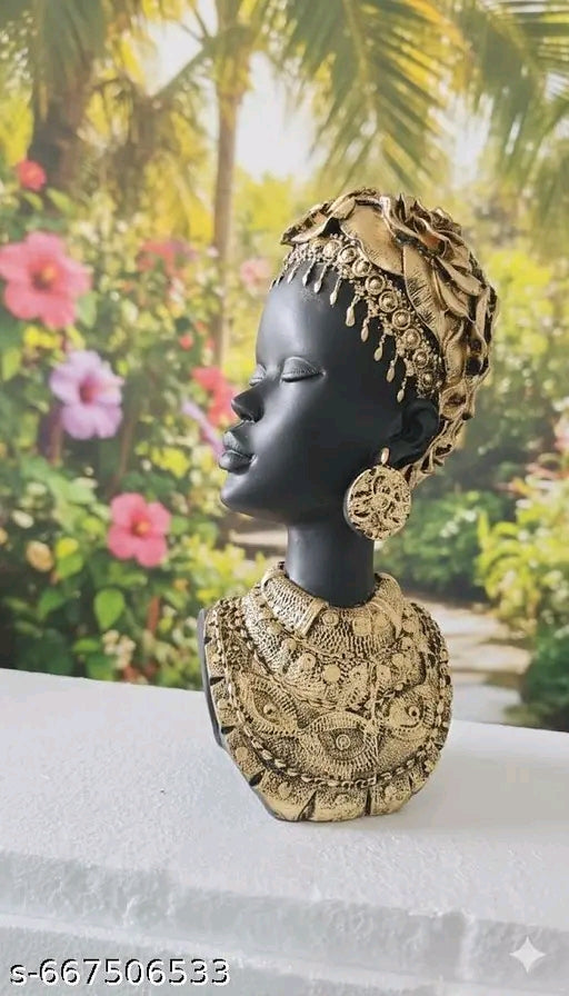 African Queen Bust "Royal Heritage" Black & Gold Tribal Lady Statue