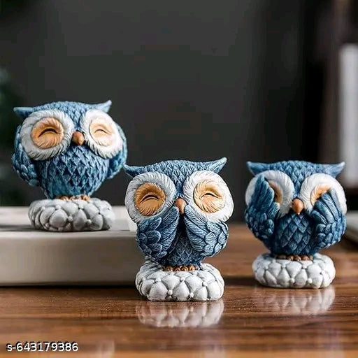 Owls Cute Statue 3,Pce Blue And Home and Office Decor And Showpiece Gift item