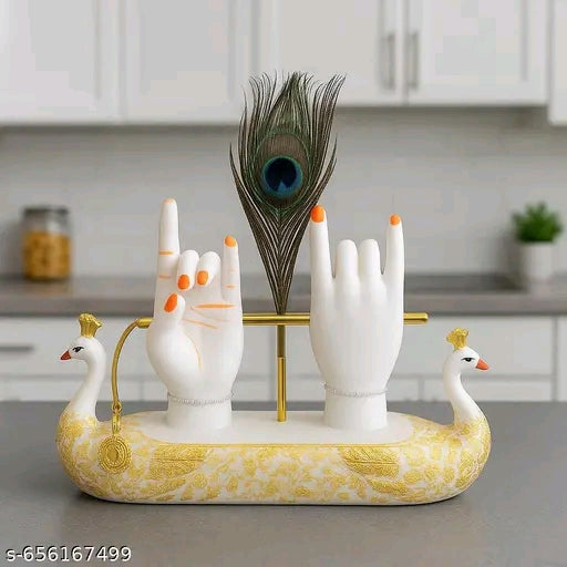 Krishna Ji Hand with Flute Figurine | 24K Gold Plated Lord Krishna Hand with White Resin Base | Classical Decorative Piece for Home Décor, Wedding & Corporate Gifting tv unit Showpiece for living room size-23x6x15 cm
Name: Krishna Ji Hand with Flute Figur