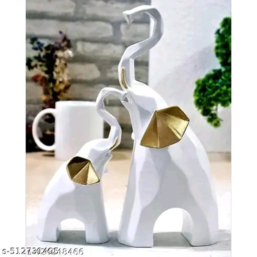 Blue Elephant and Baby Set Polyresin Geometric Piece Statue and Artifacts for Home Decor, Living Room, Wall Decoration Polyresin Showpiece for Gifting Interiors ( Blue Elephant Set of 2)