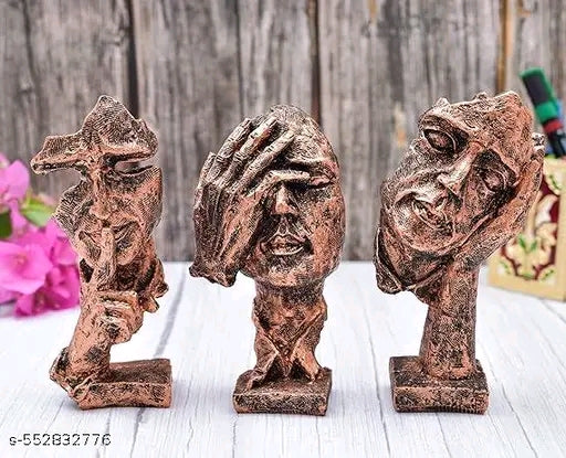 3 Resin Human Face Figu3 Resin Human Face Figurines with Hand Gestures - Hear No Evil, See No Evil, Speak No Evil