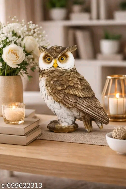 Owl Statue Office Animal Figurine Sculpture Home Decor Side 12x9x14.5cm Decorative Showpiece - 12 cm (Resin, Multicolor)