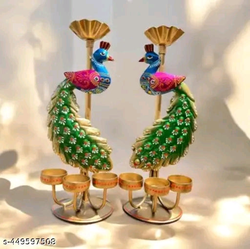 Elegant Rajasthani Peacock Tea Light Stand – Home & Pooja Decor