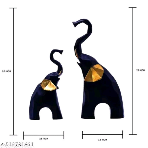 Blue Elephant and Baby Set Polyresin Geometric Piece Statue and Artifacts for Home Decor, Living Room, Wall Decoration Polyresin Showpiece for Gifting Interiors ( Blue Elephant Set of 2)