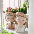 Dopin @#$Head Planter - Set of 2 | Cute Cartoon Design | Mini Succulent Flower Pot with Drainage System Option | Ideal for Succulents and Small Plants (Withot Plant)