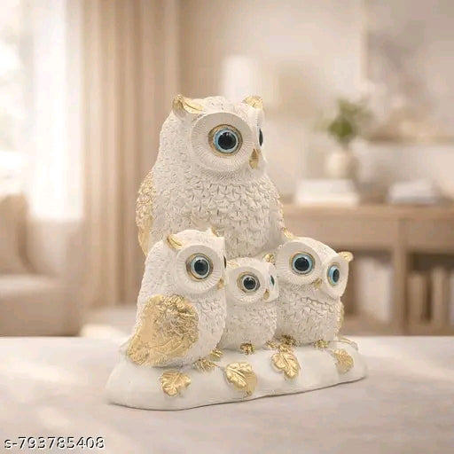 Meerut Handicrafts Showpiece for home decor, living room, bedroom, 1pc Modern Minimalist Owl Family Figurine, Resin Animal Sculpture For Home Decor, Living Room Entryway, Bookshelf, Wine Cabinet, TV Stand Ornament, Lakshmi Ji Vahana, Good luck, Feng-sui P