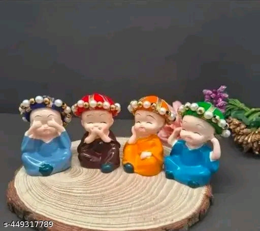 Baby Colorful Hat Monk Buddha Idols Multicolored, 4 Pieces