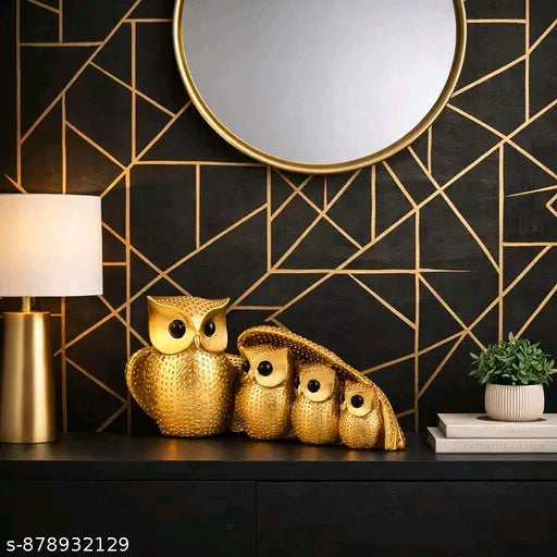 Lucky Charm Vastu Friendly Luxury Gold Owl Figurine Set Decorative Showpiece for Console Table Shelf Office Decor | Decorative Idol for Living Room Bedroom Office Decoration , Home Decor Gift Item