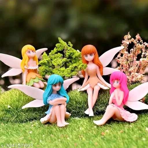 4 Pcs Garden Fairies Miniature Figurines Collection Playset Doll Toy, Fairy Cake Topper, Fairy Plant Pot Dollhouse Decoration, Cake Decoration