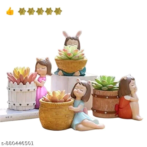 Flower Pot Girl Combo Pack off 4 pce Colour Multi And Home and Office Decor And Showpiece Gift item