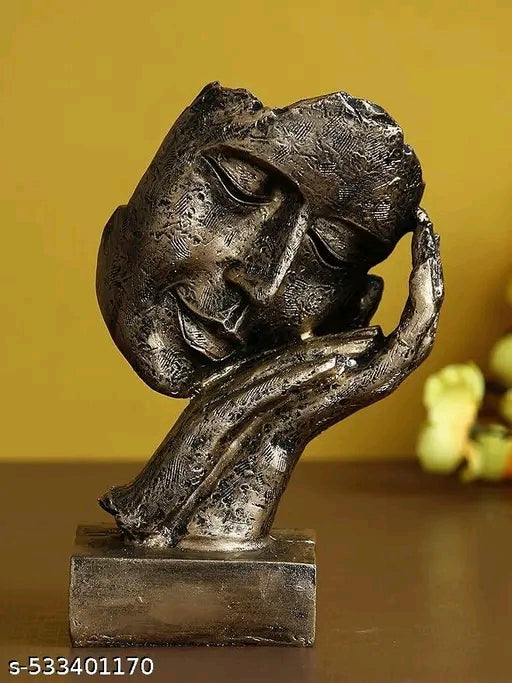 Golden Resin Human Face Statue Sleeping on Hands Decorative Showpiece for Home Decor Living Room Bedroom| Man Figurine Gift for Diwali Housewarming Corporate Events| Gift for Friend Family