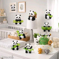 8 Pcs Mini Panda Figurine, Cute Resin Panda Statue, Pandas Cake Topper Decor, DIY Miniature Landscape, Little Bears with Bamboo, Birthday Party Cake Decorations Collection Supplies
