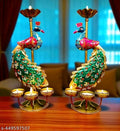 Elegant Rajasthani Peacock Tea Light Stand – Home & Pooja Decor
