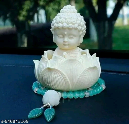 Child Meditation Buddha Statue for Home Decor Showpiece (White, Pack of 1) | Meditation Monk Idol for Office Desk, Meditation Space, Car Dashboard, Spiritual Gift
