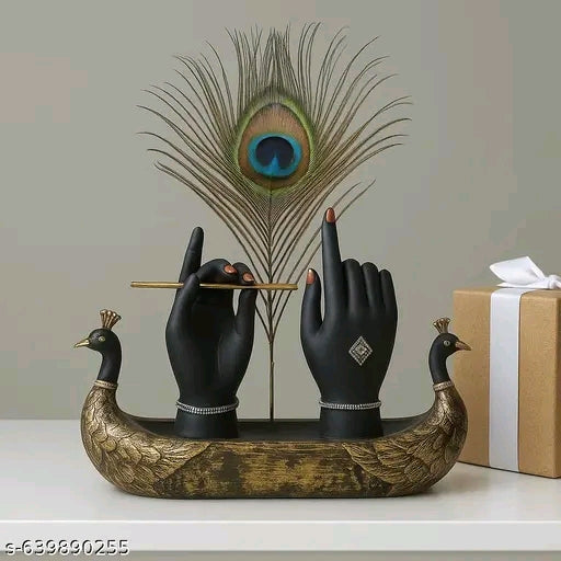 MARINERS CREATION Krishna Ji Hand with Flute Figurine | 24K Gold Plated Lord Krishna Hand with White Resin Base | Classical Decorative Piece for Home Décor, Wedding & Corporate Gifting SIZE-23X6X15 CM
