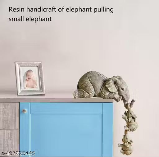 Beautiful Elephant Sitter Figurines, Elephant Mothers Hanging Two Babies Statue Hanging Off The Edge of a Shelf or Table, Hand-Painted Resin Collections Figurines for Mother's Day
