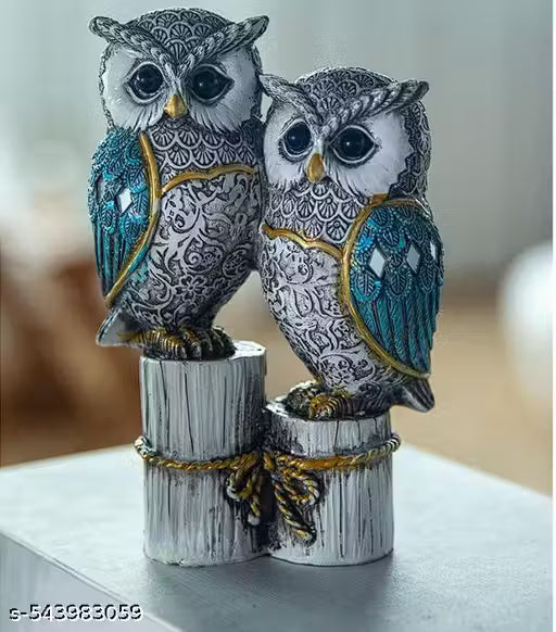 Cute Resin Joint Owl Sculpture, Owl Figurines Decor Sets, Table Desk Ornament, Owl Family Sculpture Owls Statue Gifts House, Tabletop Shelf Decor, Outdoor Garden Yard Statue Decoration (Blue Owl Joint)