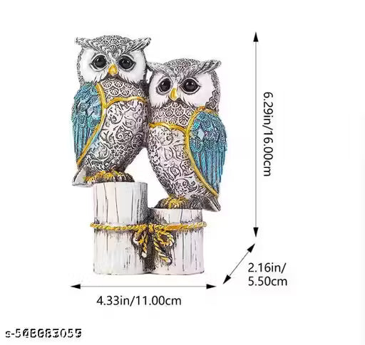 Cute Resin Joint Owl Sculpture, Owl Figurines Decor Sets, Table Desk Ornament, Owl Family Sculpture Owls Statue Gifts House, Tabletop Shelf Decor, Outdoor Garden Yard Statue Decoration (Blue Owl Joint)
