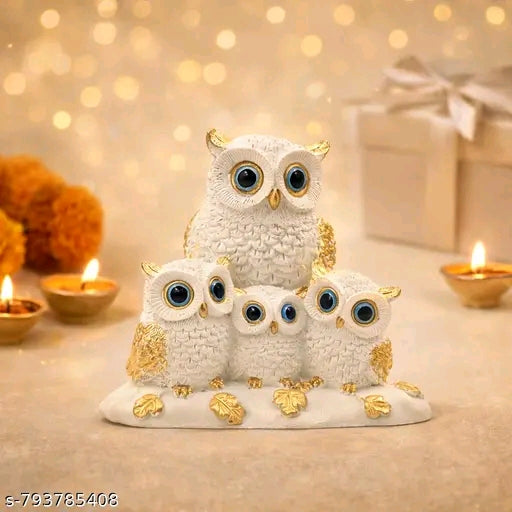 Meerut Handicrafts Showpiece for home decor, living room, bedroom, 1pc Modern Minimalist Owl Family Figurine, Resin Animal Sculpture For Home Decor, Living Room Entryway, Bookshelf, Wine Cabinet, TV Stand Ornament, Lakshmi Ji Vahana, Good luck, Feng-sui P