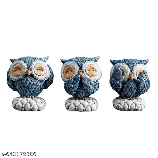 Owls Cute Statue 3,Pce Blue And Home and Office Decor And Showpiece Gift item
