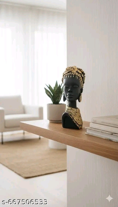 African Queen Bust "Royal Heritage" Black & Gold Tribal Lady Statue