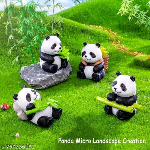 4-PCS Miniature Panda Figurines kit, Cute Resin Panda Statue- Fairy Garden Decor, Cake Topper, Car & Home Office Desk Ornament, Resin Animal Figures for DIY Craft