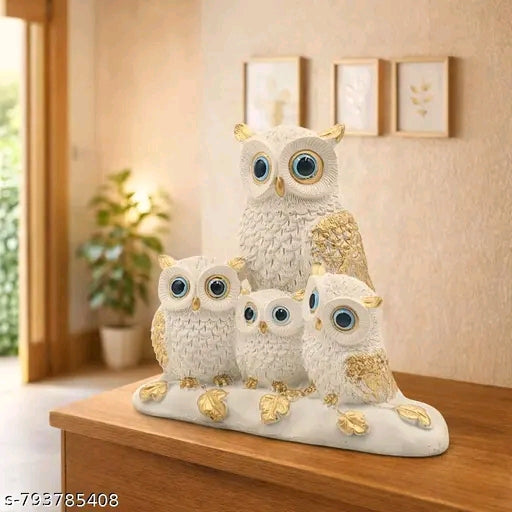 Meerut Handicrafts Showpiece for home decor, living room, bedroom, 1pc Modern Minimalist Owl Family Figurine, Resin Animal Sculpture For Home Decor, Living Room Entryway, Bookshelf, Wine Cabinet, TV Stand Ornament, Lakshmi Ji Vahana, Good luck, Feng-sui P