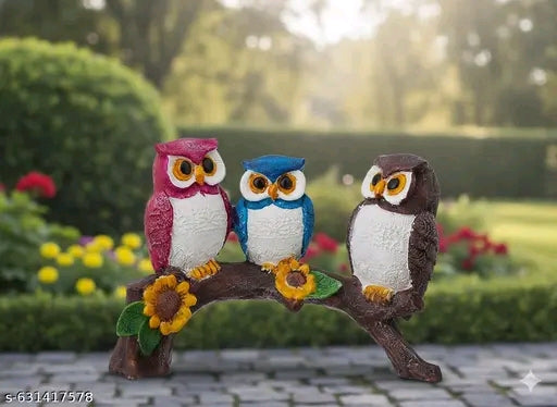 Trio Owl Decorative Figurine Three Wise Owls Table Ornament Colorful Owl Family Showpiece