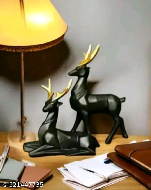 SN Trader Set of 2 Black Deer Statue/Hiran Sculptures Showpiece for Home & Office Decor, Decoration, Vastu, Good Luck and Gifting