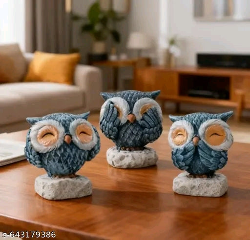 Owls Cute Statue 3,Pce Blue And Home and Office Decor And Showpiece Gift item