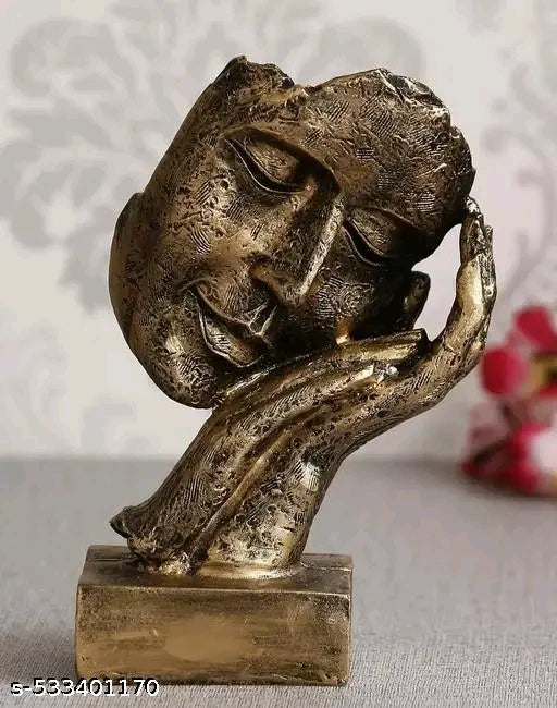 Golden Resin Human Face Statue Sleeping on Hands Decorative Showpiece for Home Decor Living Room Bedroom| Man Figurine Gift for Diwali Housewarming Corporate Events| Gift for Friend Family