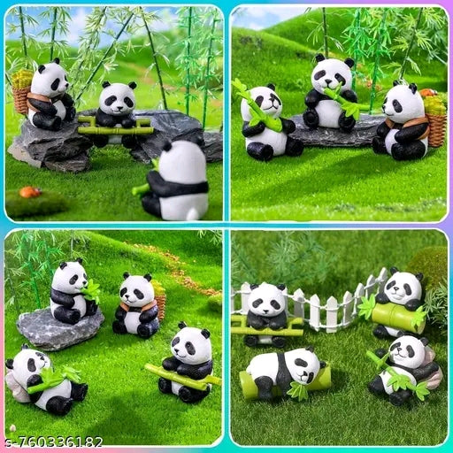 4-PCS Miniature Panda Figurines kit, Cute Resin Panda Statue- Fairy Garden Decor, Cake Topper, Car & Home Office Desk Ornament, Resin Animal Figures for DIY Craft