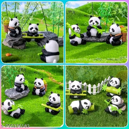 4-PCS Miniature Panda Figurines kit, Cute Resin Panda Statue- Fairy Garden Decor, Cake Topper, Car & Home Office Desk Ornament, Resin Animal Figures for DIY Craft
