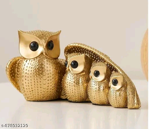 Lucky Charm Vastu Friendly Luxury Gold Owl Figurine Set Decorative Showpiece for Console Table Shelf Office Decor | Decorative Idol for Living Room Bedroom Office Decoration , Home Decor Gift Item