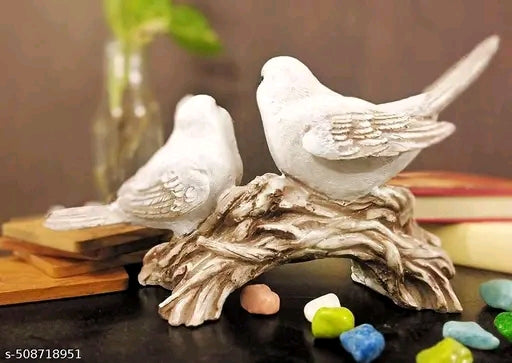 Beautiful love birds showpiece for home and office decoration. Living room decor Decorative White Bird Pair Statue Sitting On Tree Branch Figurine for Home Decor, Diwali Gifting Items, Bedroom, Office Desk, Living Room Gift item. Home decor showpiece. Bes