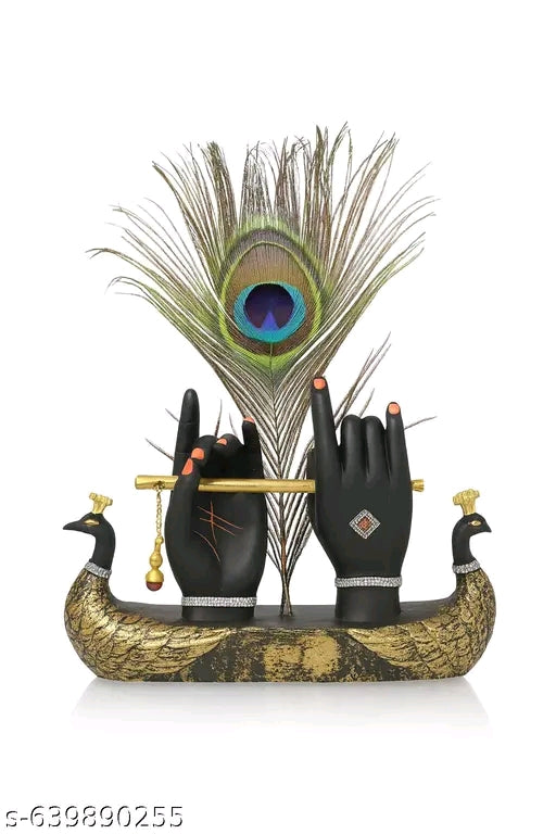 MARINERS CREATION Krishna Ji Hand with Flute Figurine | 24K Gold Plated Lord Krishna Hand with White Resin Base | Classical Decorative Piece for Home Décor, Wedding & Corporate Gifting SIZE-23X6X15 CM