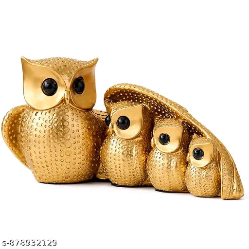 Lucky Charm Vastu Friendly Luxury Gold Owl Figurine Set Decorative Showpiece for Console Table Shelf Office Decor | Decorative Idol for Living Room Bedroom Office Decoration , Home Decor Gift Item