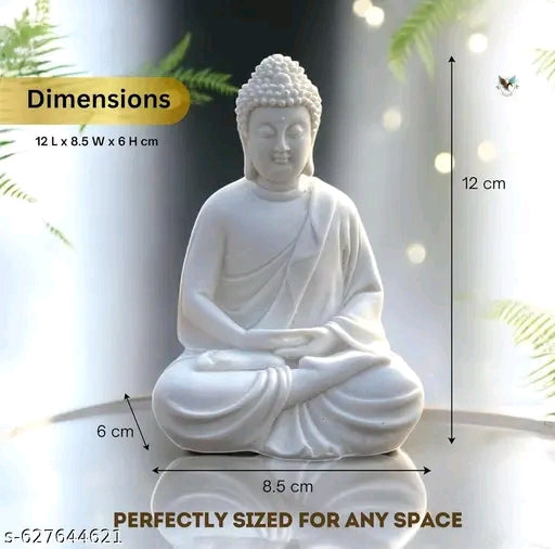 White Resin Finish Meditating Buddha Statue for Home & Office Décor – Peace & Positivity Idol