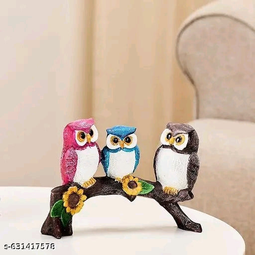 Trio Owl Decorative Figurine Three Wise Owls Table Ornament Colorful Owl Family Showpiece