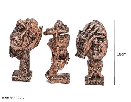 3 Resin Human Face Figu3 Resin Human Face Figurines with Hand Gestures - Hear No Evil, See No Evil, Speak No Evil