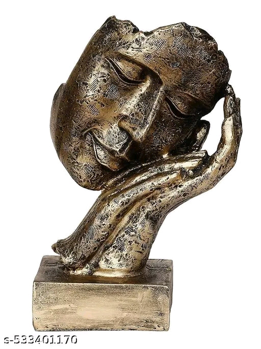 Golden Resin Human Face Statue Sleeping on Hands Decorative Showpiece for Home Decor Living Room Bedroom| Man Figurine Gift for Diwali Housewarming Corporate Events| Gift for Friend Family
