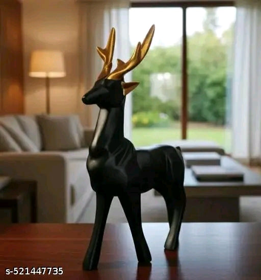 SN Trader Set of 2 Black Deer Statue/Hiran Sculptures Showpiece for Home & Office Decor, Decoration, Vastu, Good Luck and Gifting